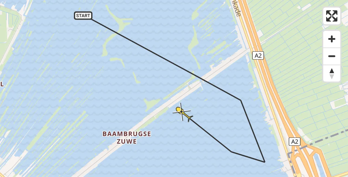 Routekaart van de vlucht: Politiehelikopter naar Vinkeveen, Baambrugse Zuwe