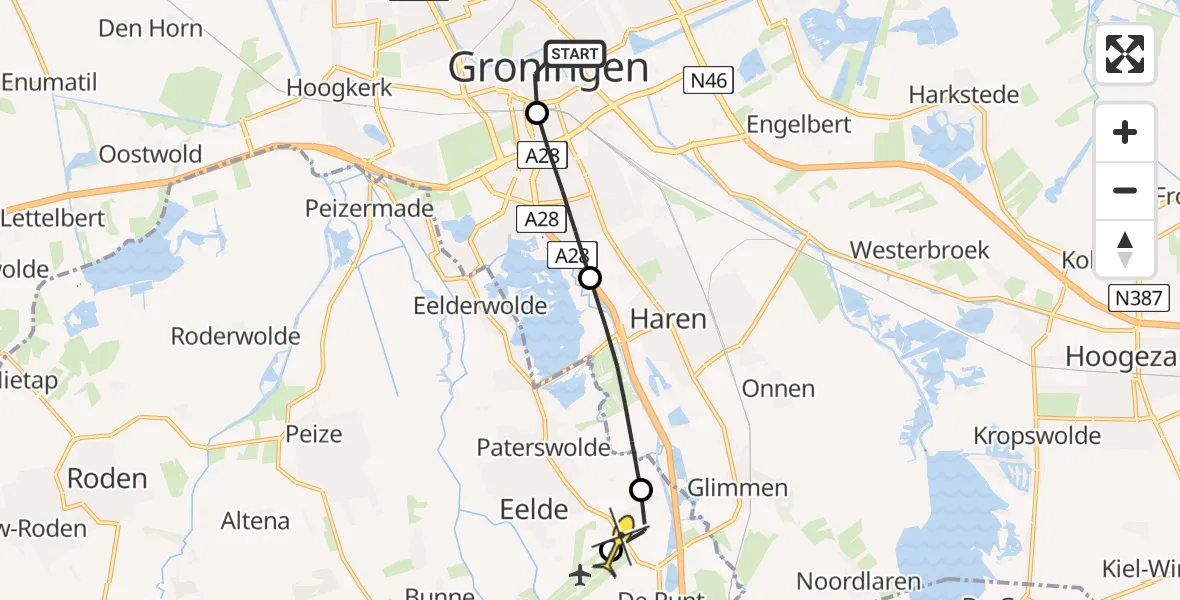 Routekaart van de vlucht: Lifeliner 4 naar Groningen Airport Eelde, Stoeldraaierstraat