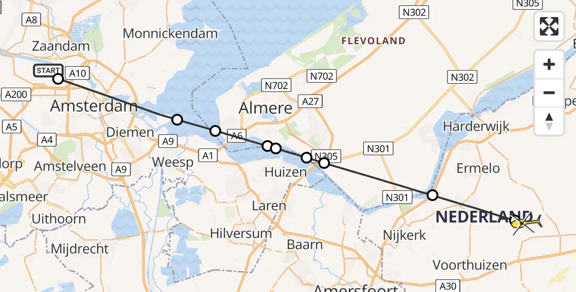 Routekaart van de vlucht: Lifeliner 1 naar Garderen, Maltaweg