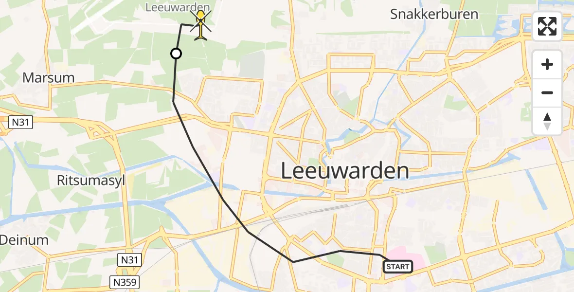 Routekaart van de vlucht: Ambulancehelikopter naar Vliegbasis Leeuwarden, Antillenweg