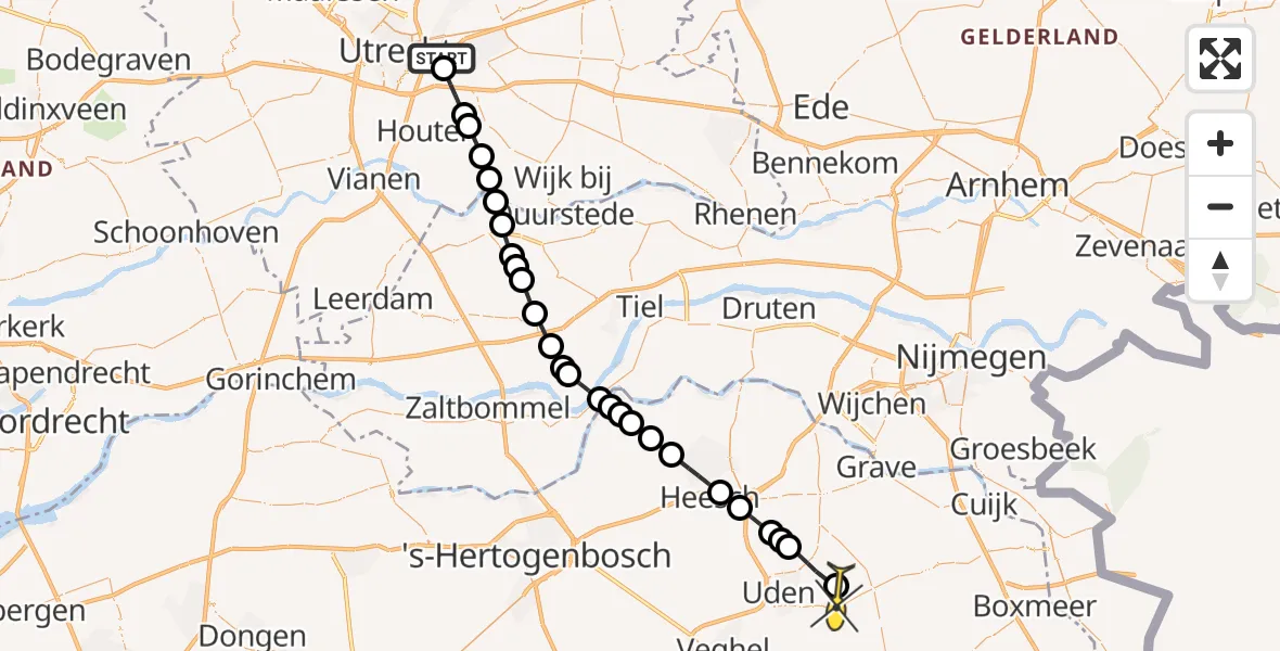Routekaart van de vlucht: Lifeliner 3 naar Vliegbasis Volkel, Rijnsoever