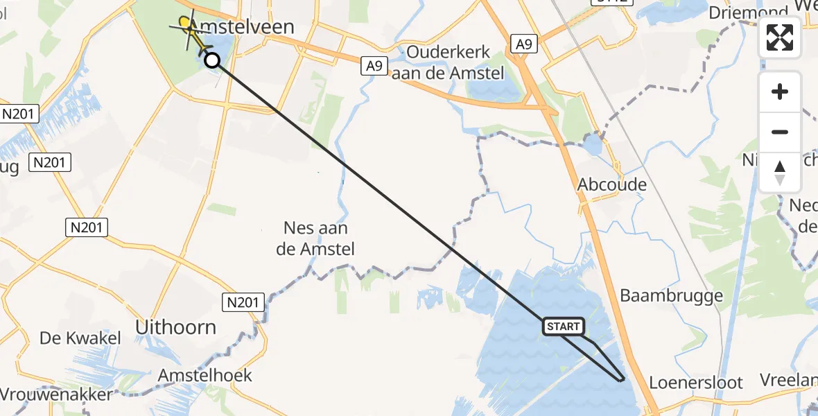 Routekaart van de vlucht: Politiehelikopter naar Amstelveen, Groenlandse kade