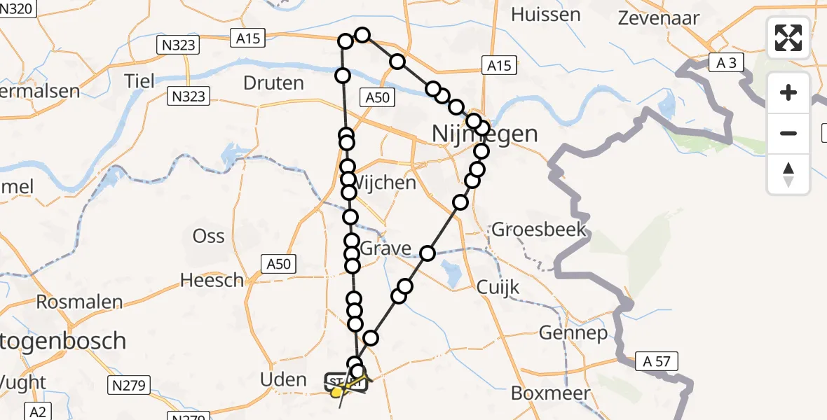 Routekaart van de vlucht: Lifeliner 3 naar Vliegbasis Volkel, Millsebaan