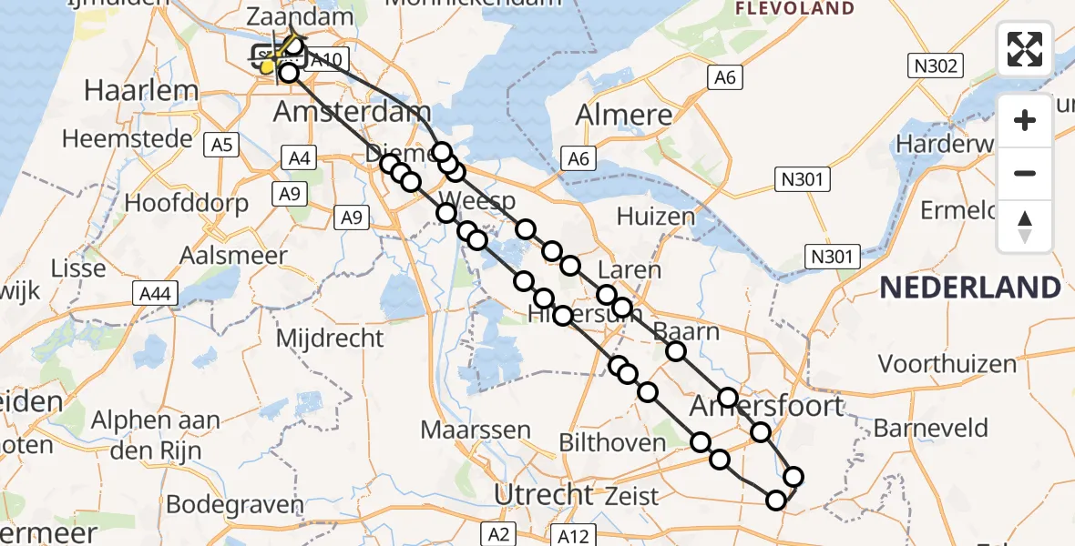 Routekaart van de vlucht: Lifeliner 1 naar Amsterdam Heliport, Maltaweg