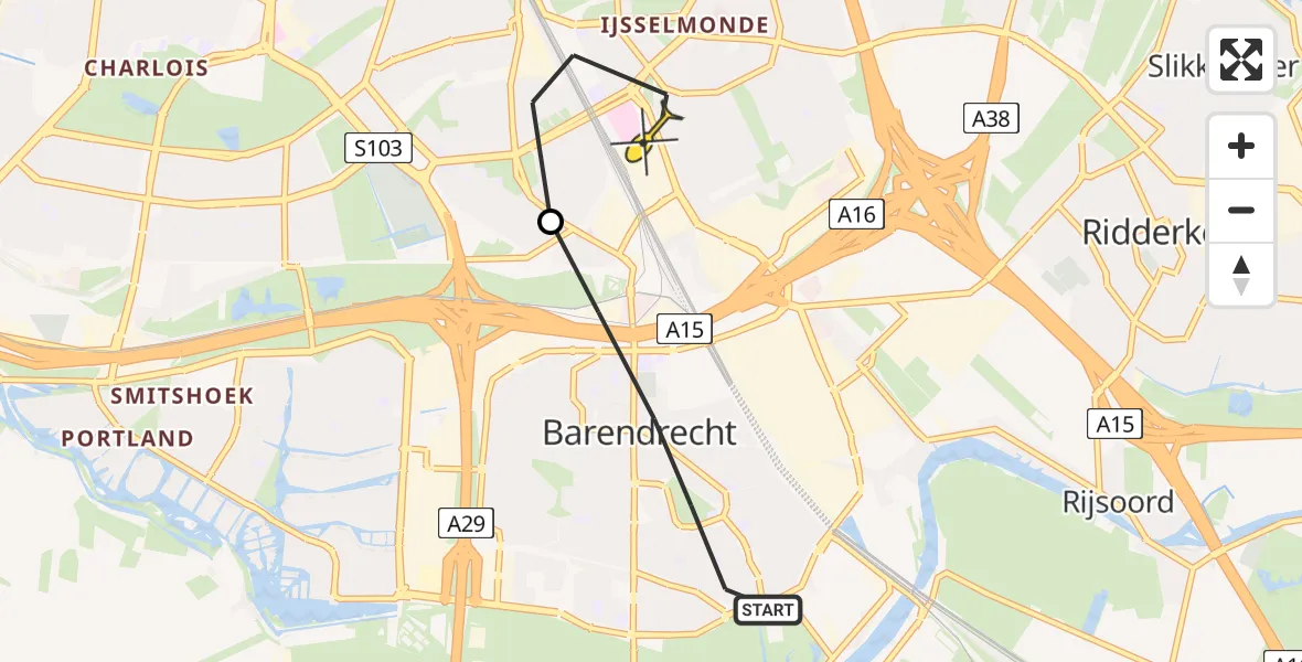 Routekaart van de vlucht: Lifeliner 2 naar Rotterdam, Park Buitenoord