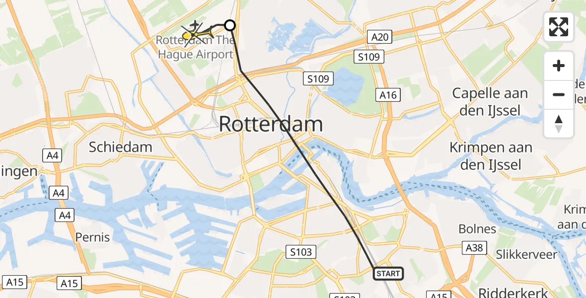 Routekaart van de vlucht: Lifeliner 2 naar Rotterdam The Hague Airport, Laagjesweg