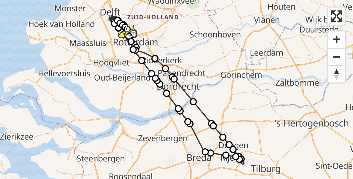 Routekaart van de vlucht: Politieheli naar Rotterdam The Hague Airport, Ypenburgstraat