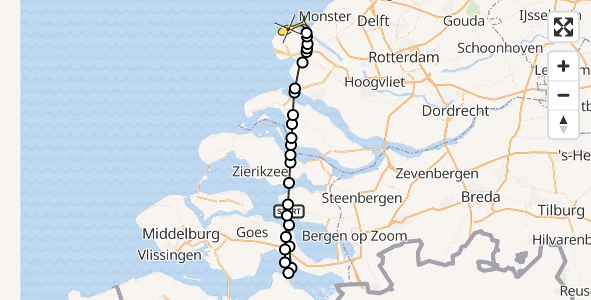 Routekaart van de vlucht: Politieheli naar Hoek van Holland, Middelplaat
