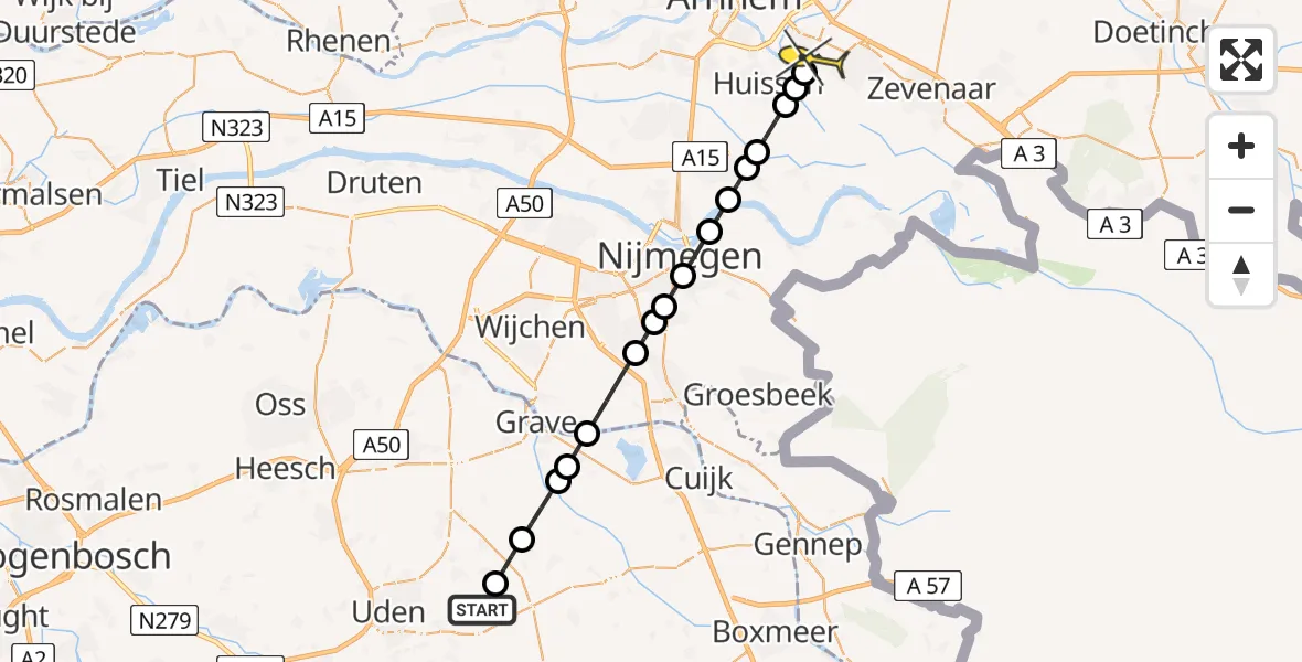 Routekaart van de vlucht: Lifeliner 3 naar Westervoort, Trentsedijk