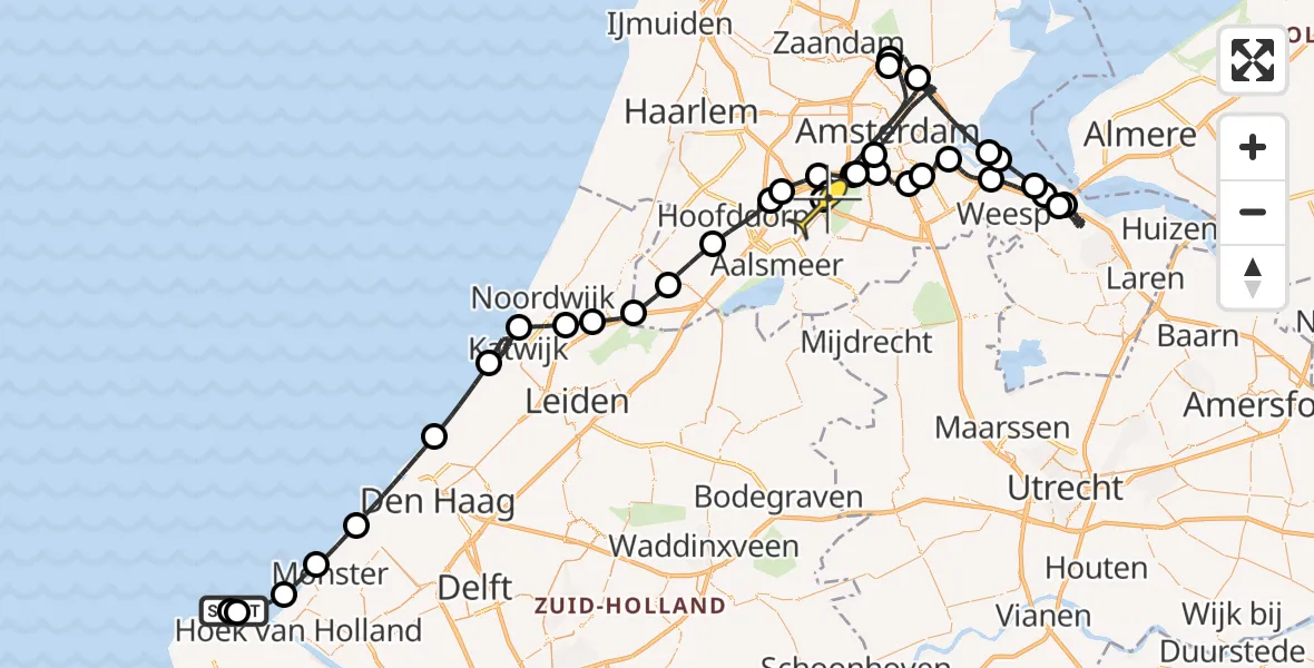 Routekaart van de vlucht: Politieheli naar Schiphol, Maasgeul
