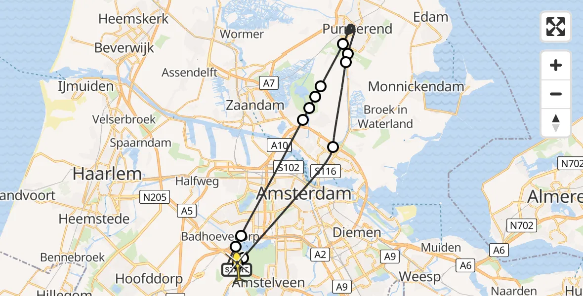 Vluchtroute Politiehelikopter van Schiphol naar Schiphol