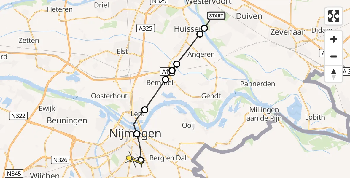 Routekaart van de vlucht: Lifeliner 3 naar Radboud Universitair Medisch Centrum, Schans