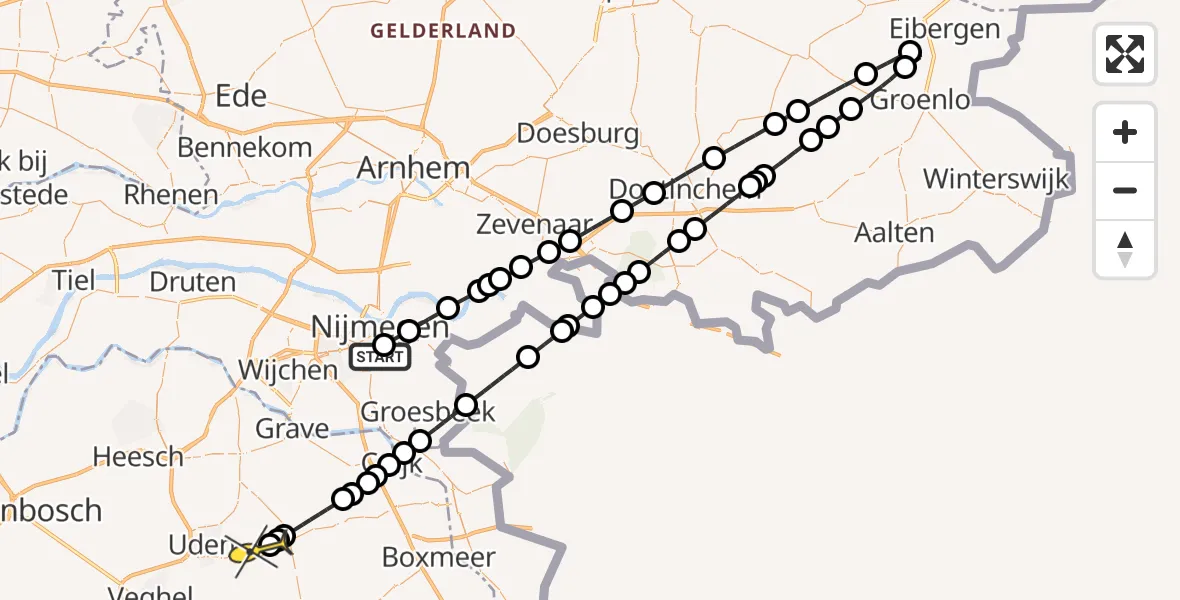 Routekaart van de vlucht: Lifeliner 3 naar Vliegbasis Volkel, Heyendaalseweg
