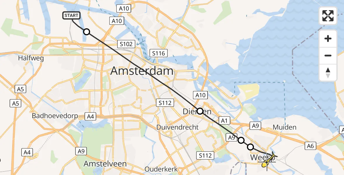 Routekaart van de vlucht: Lifeliner 1 naar Weesp, Maltaweg
