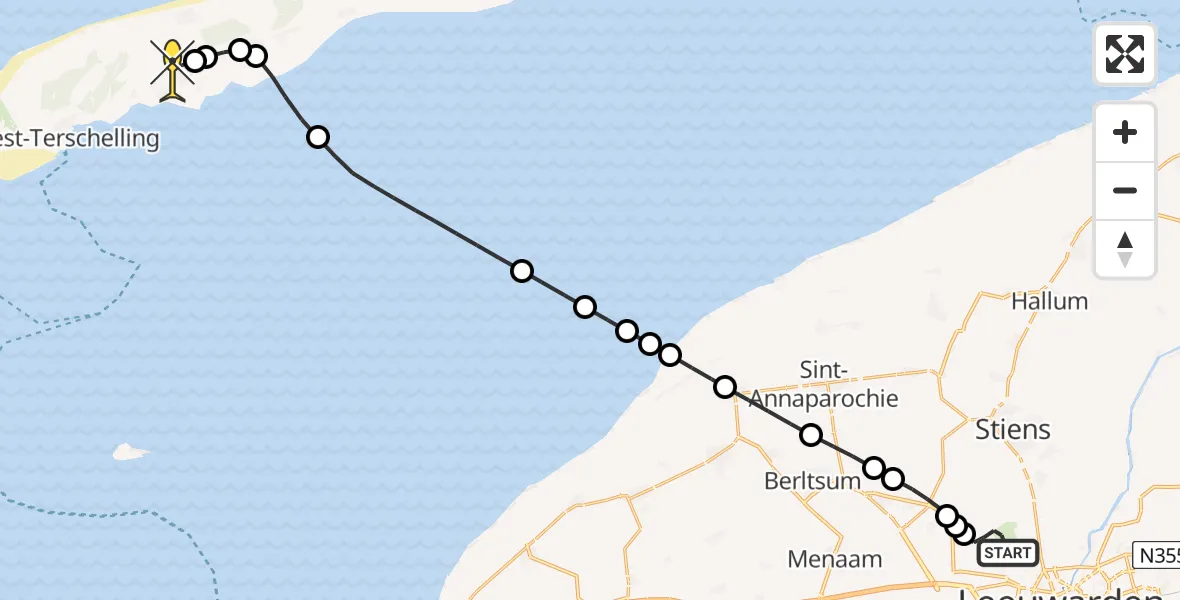 Routekaart van de vlucht: Ambulanceheli naar Midsland, Keegsdijkje