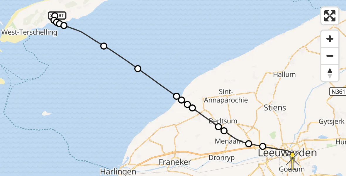 Routekaart van de vlucht: Ambulancehelikopter naar Leeuwarden, Kaard