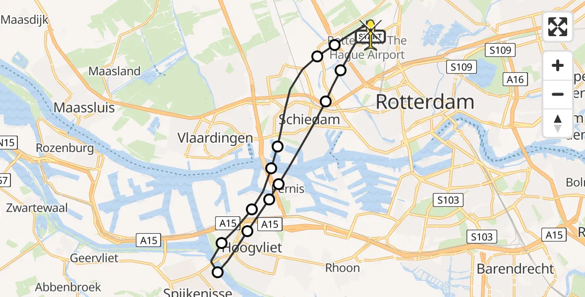 Routekaart van de vlucht: Lifeliner 2 naar Rotterdam The Hague Airport, Delflandstraat