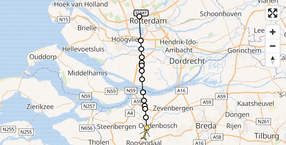 Routekaart van de vlucht: Lifeliner 2 naar Oud Gastel, Schipholstraat
