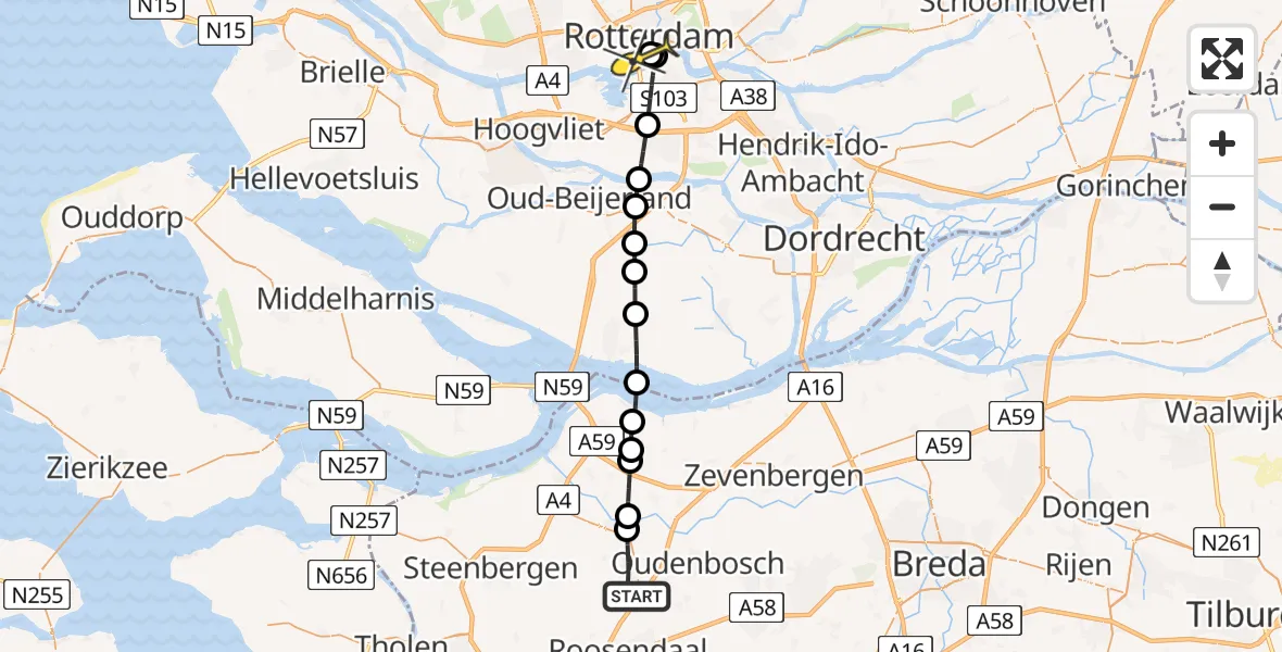 Routekaart van de vlucht: Lifeliner 2 naar Erasmus MC, Watermolen