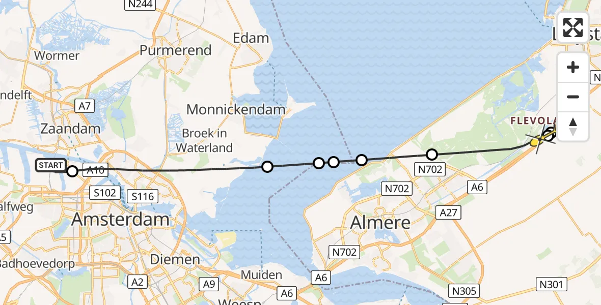 Routekaart van de vlucht: Lifeliner 1 naar Lelystad, Kompasweg