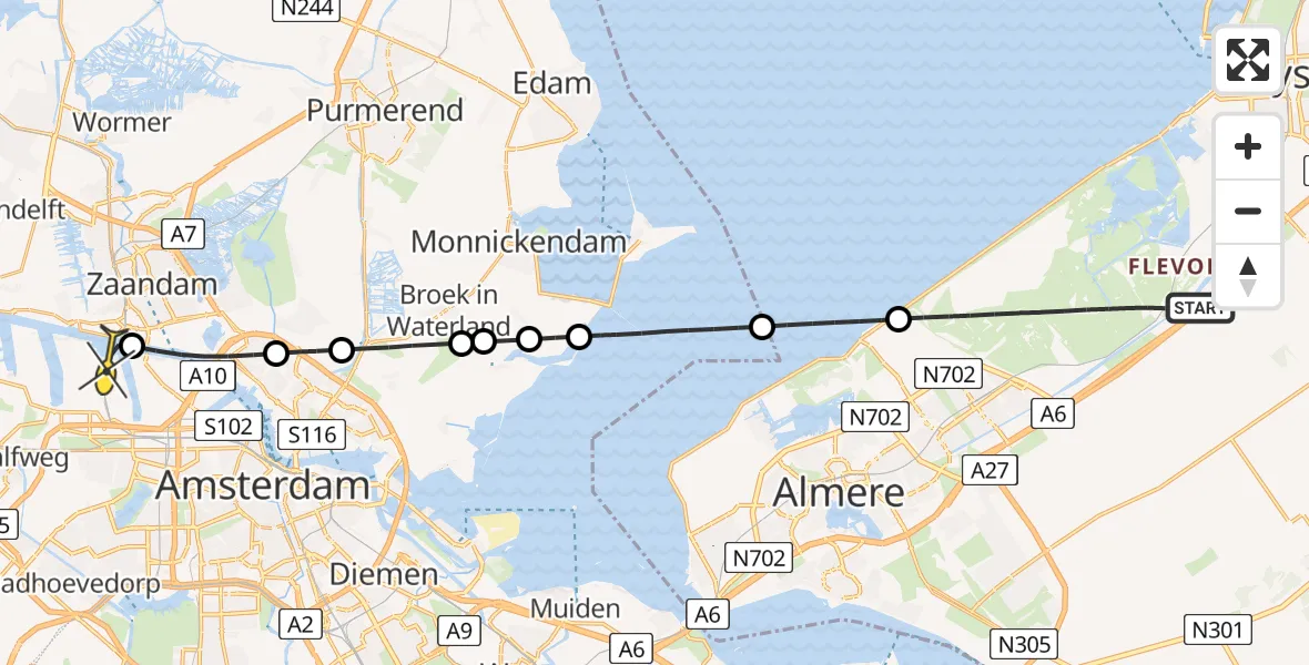 Routekaart van de vlucht: Lifeliner 1 naar Amsterdam Heliport, Kotterbospad