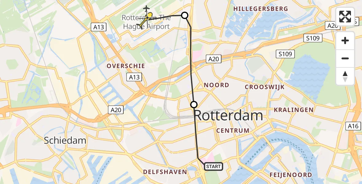 Routekaart van de vlucht: Lifeliner 2 naar Rotterdam The Hague Airport, Westzeedijk