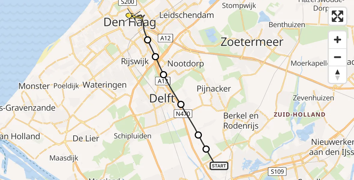 Routekaart van de vlucht: Lifeliner 2 naar Den Haag, Hofweg