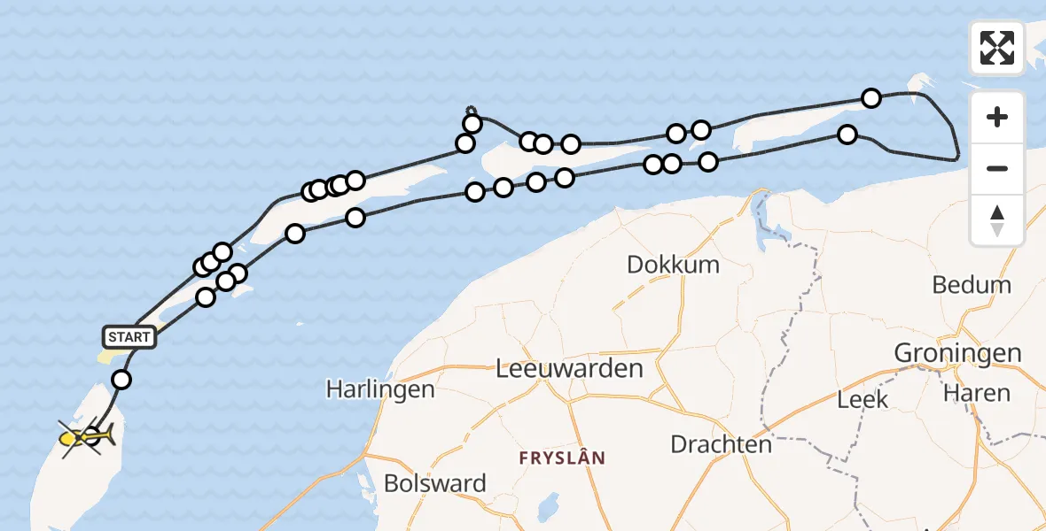 Routekaart van de vlucht: Politieheli naar Texel International Airport, Reddingbootpad