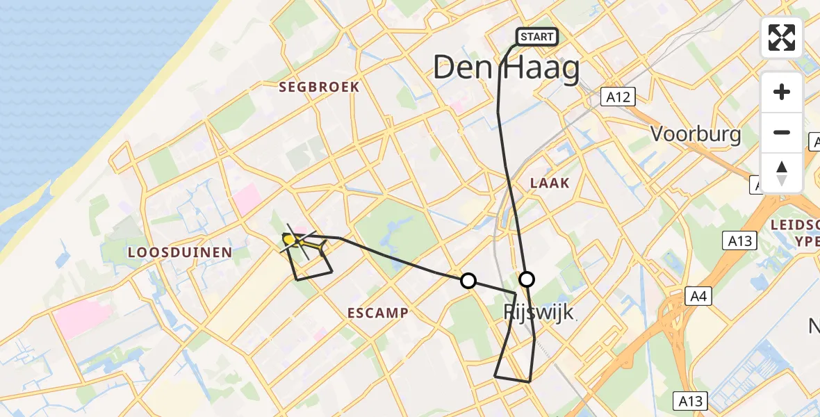 Routekaart van de vlucht: Lifeliner 2 naar Den Haag, Koekamplaan
