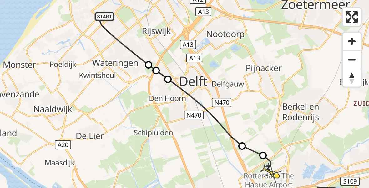 Routekaart van de vlucht: Lifeliner 2 naar Rotterdam The Hague Airport, Florence Nightingaleweg