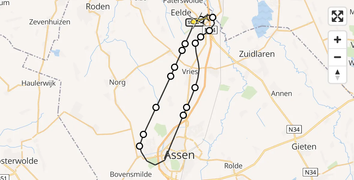 Routekaart van de vlucht: Lifeliner 4 naar Groningen Airport Eelde, Luchtenburgerweg