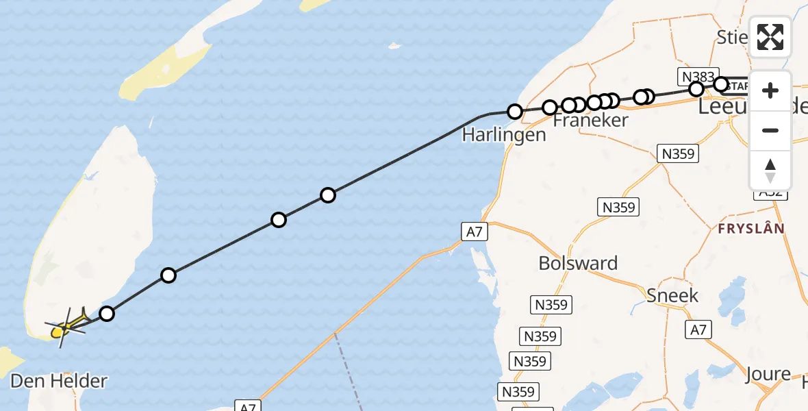 Routekaart van de vlucht: Ambulanceheli naar Den Hoorn, Keegsdijkje