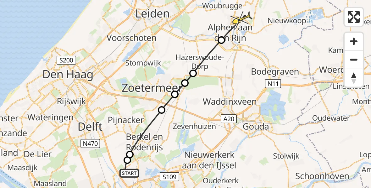 Routekaart van de vlucht: Lifeliner 2 naar Alphen aan den Rijn, Houtzwam