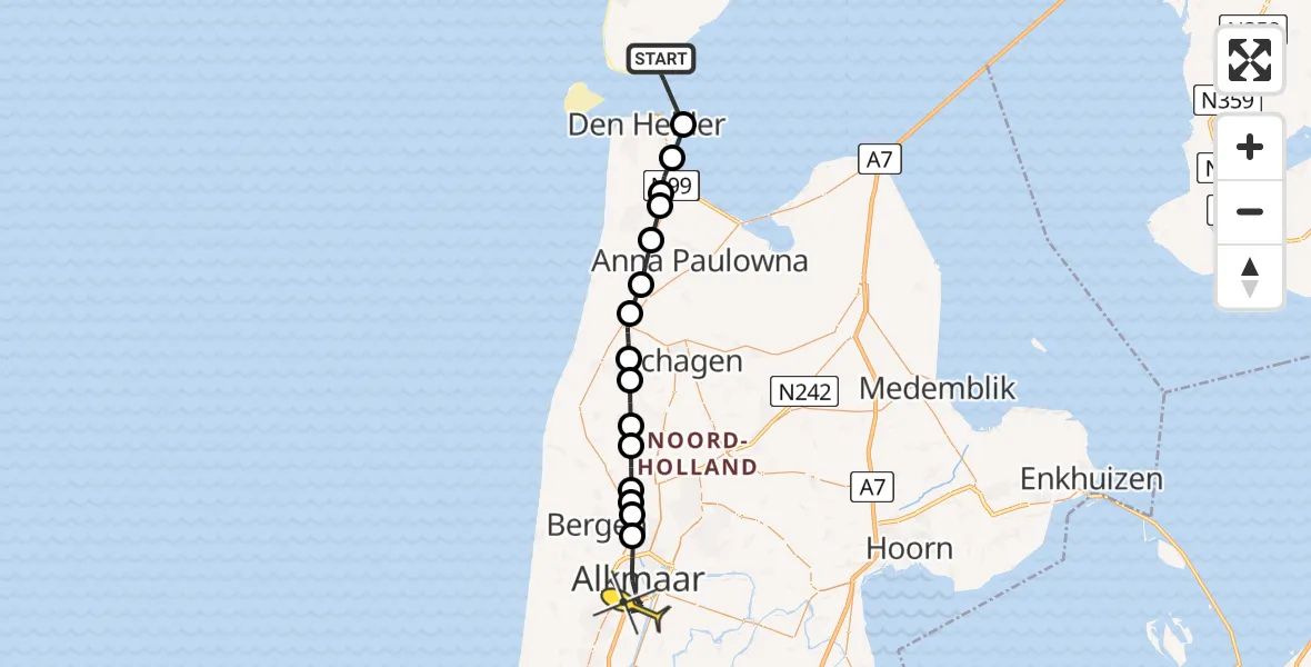Routekaart van de vlucht: Ambulancehelikopter naar Alkmaar, Mokweg