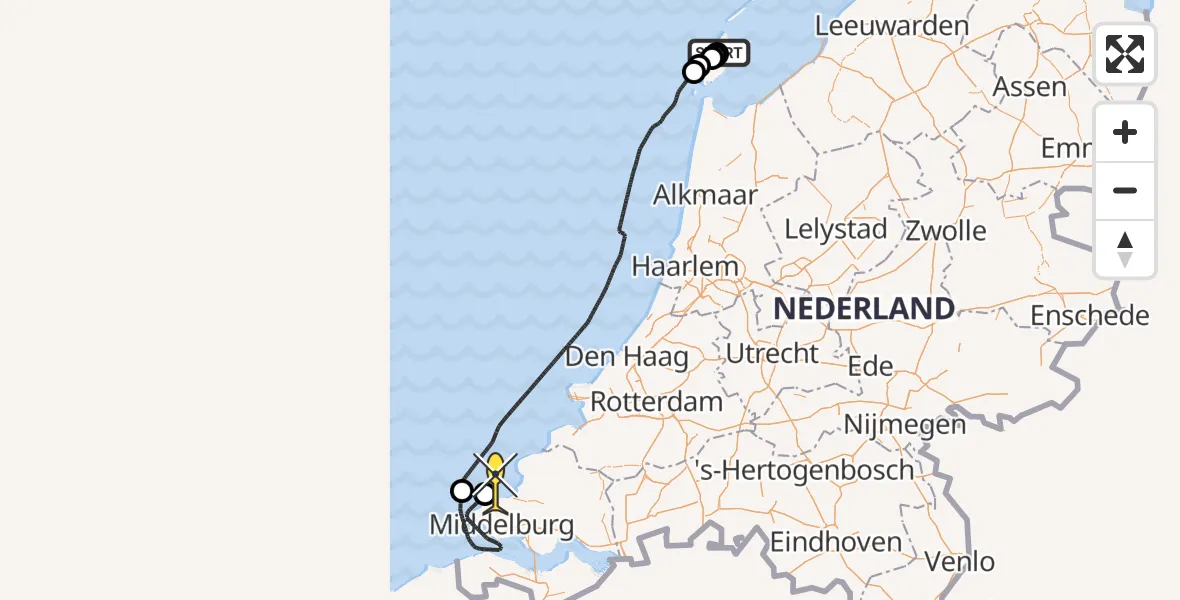 Routekaart van de vlucht: Politieheli naar Postweg