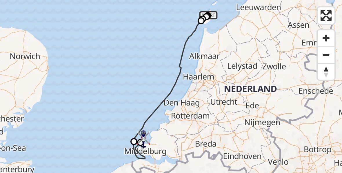 Vluchtroute Politiehelikopter Texel International Airport - , 15 juli 2025, 09:14