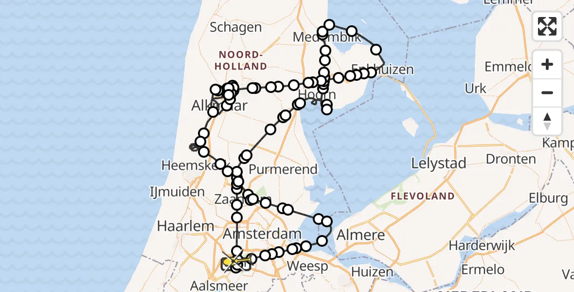 Routekaart van de vlucht: Politiehelikopter naar Badhoevedorp, Westerkimweg