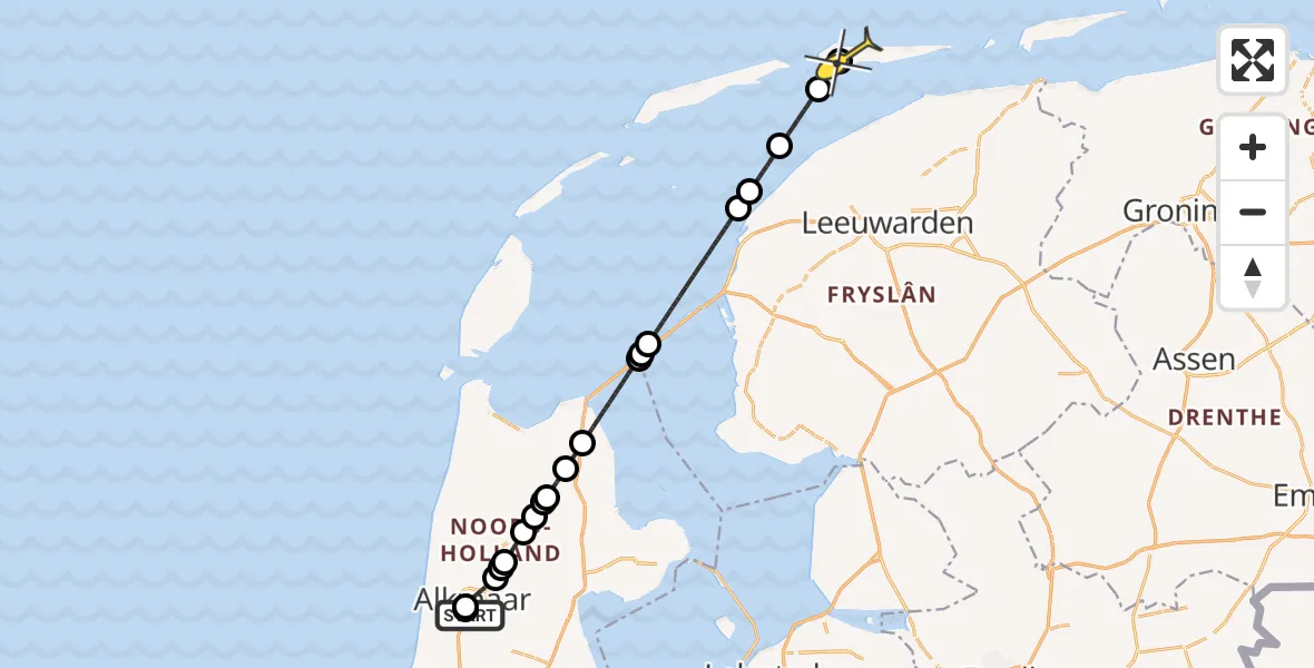 Routekaart van de vlucht: Ambulanceheli naar Ameland Airport Ballum, Kennemerstraatweg