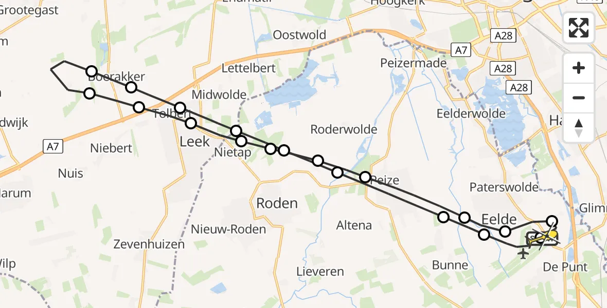 Routekaart van de vlucht: Lifeliner 4 naar Groningen Airport Eelde, Veldkampweg