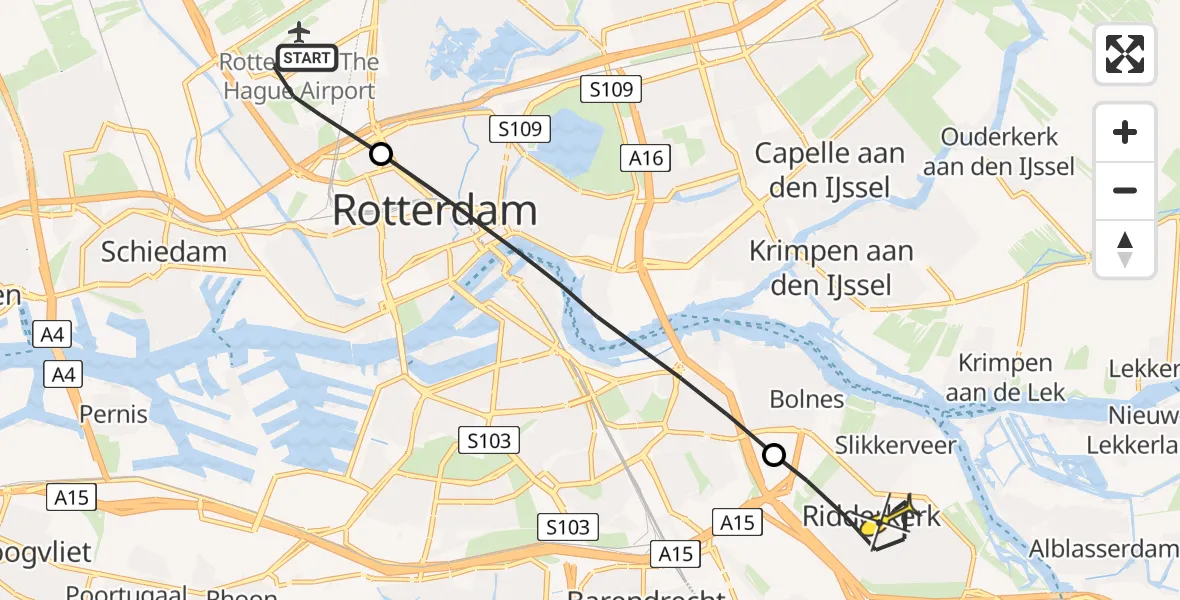 Routekaart van de vlucht: Lifeliner 2 naar Ridderkerk, Pilotenpad