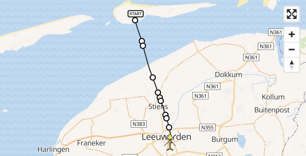 Routekaart van de vlucht: Ambulancehelikopter naar Leeuwarden, Skuteweg