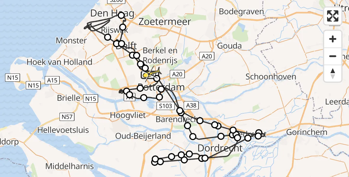 Routekaart van de vlucht: Politieheli naar Rotterdam The Hague Airport, Hatostraat