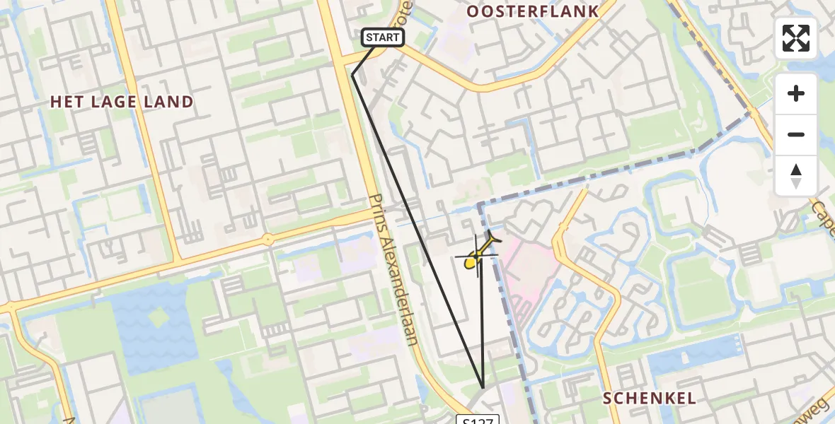Routekaart van de vlucht: Lifeliner 2 naar Rotterdam, Prins Constantijnweg