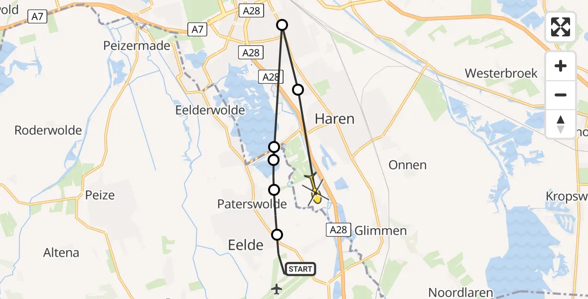Routekaart van de vlucht: Lifeliner 4 naar Haren, Langesteeg