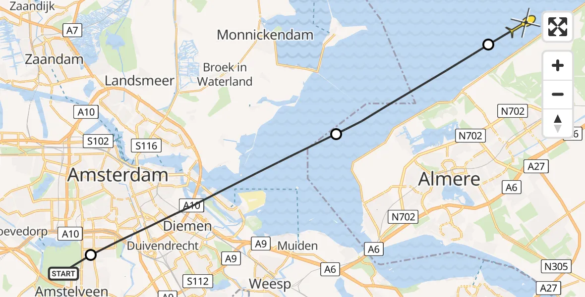 Routekaart van de vlucht: Politieheli naar Lelystad, Noordhollandstraat