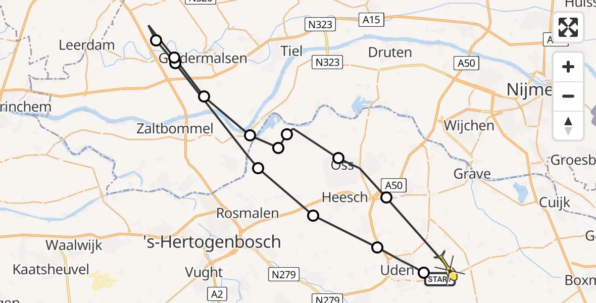 Vluchtroute Politiehelikopter van Vliegbasis Volkel naar Vliegbasis Volkel