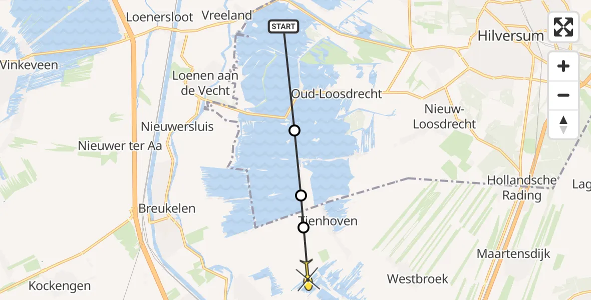 Routekaart van de vlucht: Politiehelikopter naar Tienhoven, Drecht