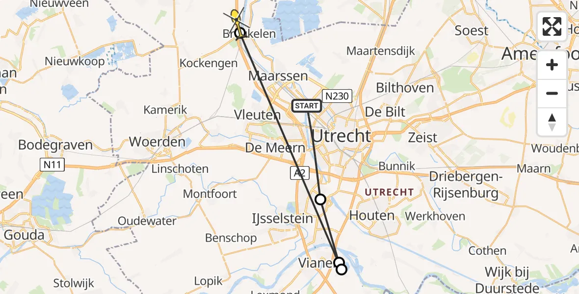 Routekaart van de vlucht: Politieheli naar Breukelen, Tractieweg