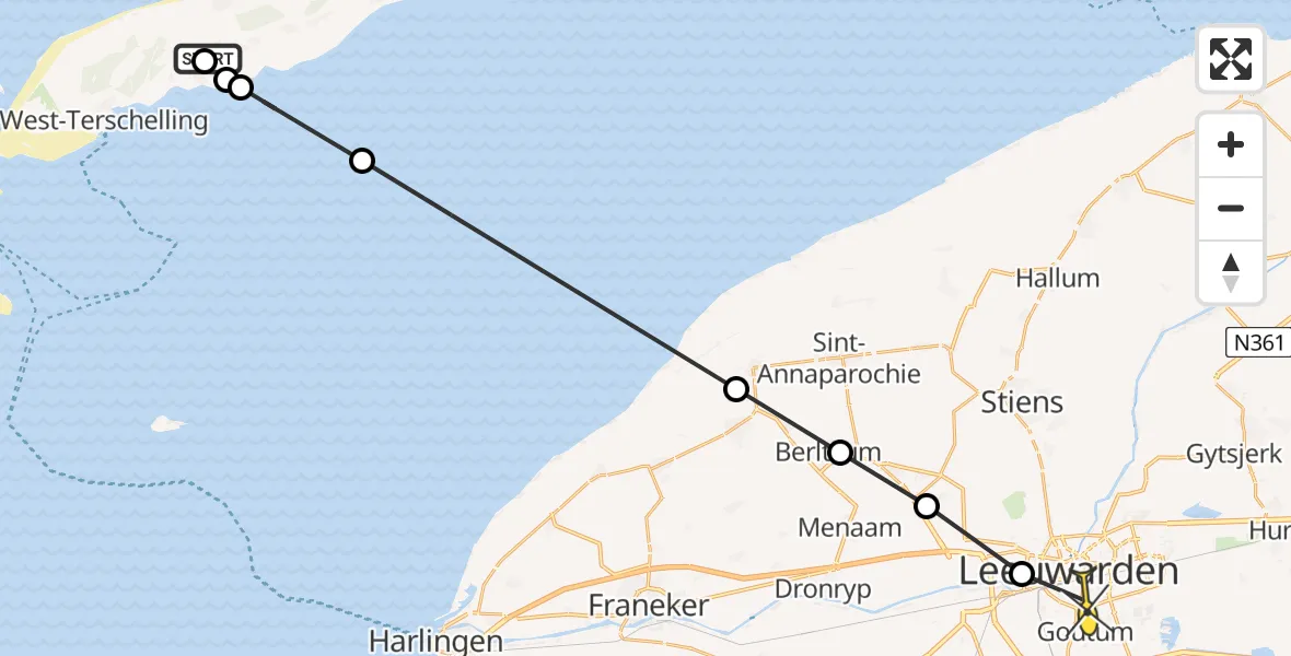 Routekaart van de vlucht: Ambulancehelikopter naar Leeuwarden, Striep