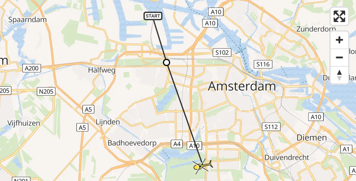 Routekaart van de vlucht: Lifeliner 1 naar Amstelveen, Seineweg